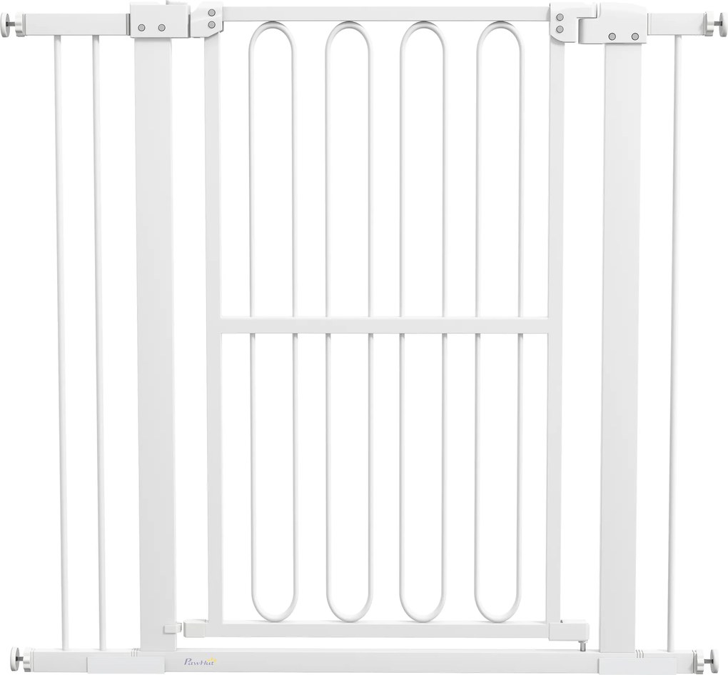 PawHut Bramka dla zwierząt domowych wysokości 94 cm na ramy drzwiowe, korytarze i schody, szerokość 76-104 cm, z metalu i plastiku, biała