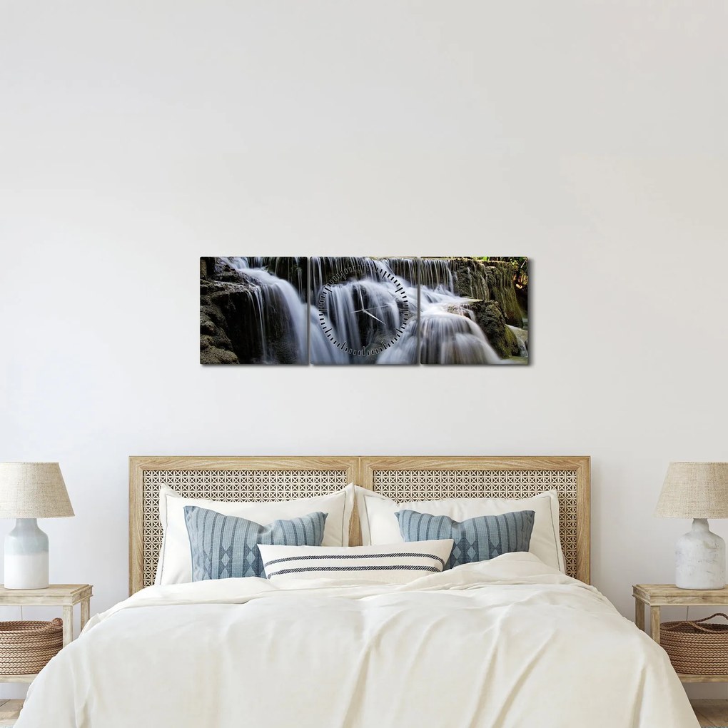Obraz wodospadów w dżungli (z zegarem) (90x30 cm)