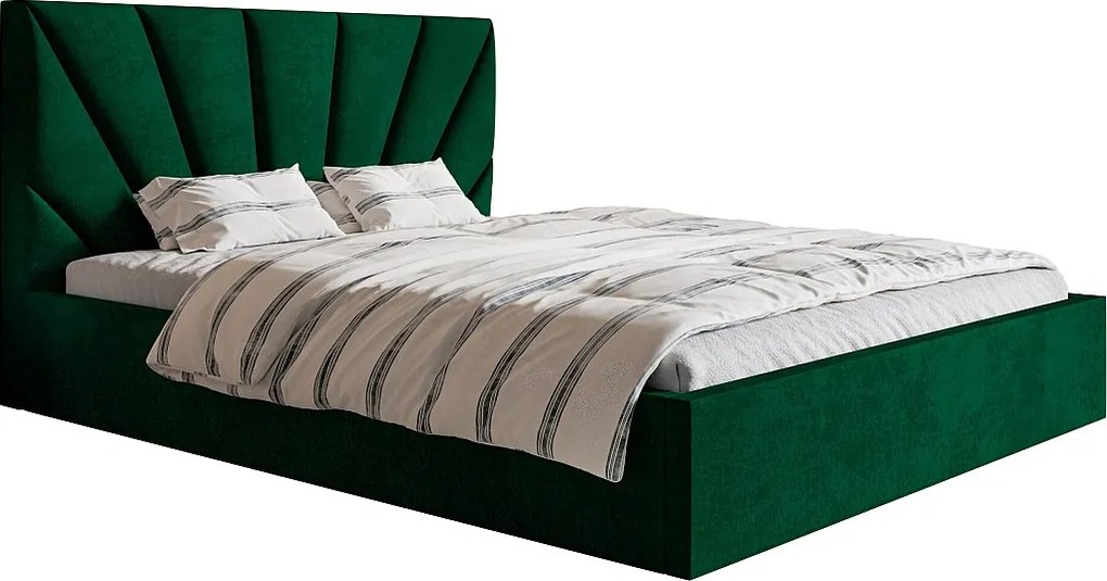 Łóżko dwuosobowe 140x200 Aris z aksamitną tkaniną - łóżko z pojemnikiem i stelażem, zielony (Kronos 19)