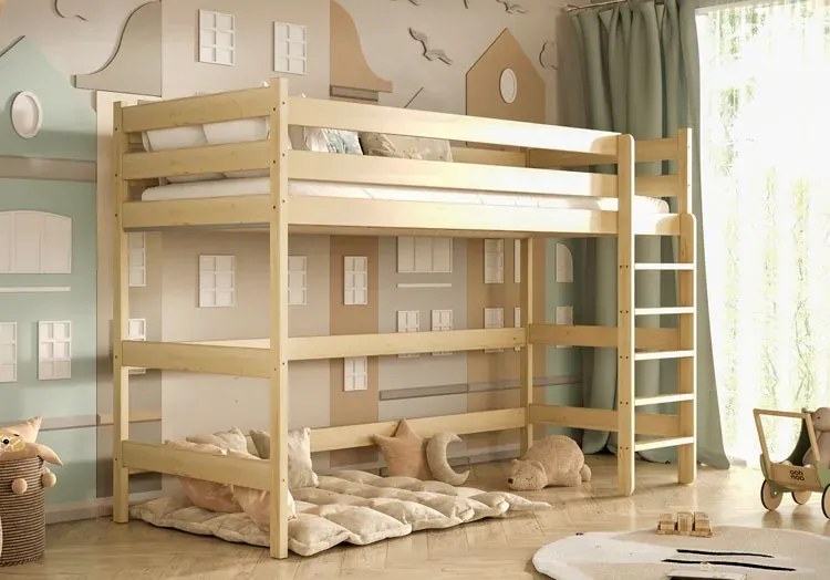 Lakierowane sosnowe łóżko dla dziecka na antresoli - 5 rozmiarów C9-H70