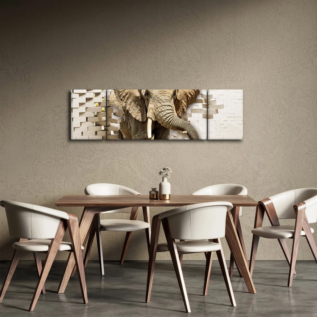 Obraz - słoń taranujący ścianę (170x50 cm)