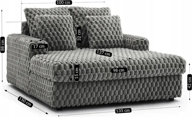 Fotel Wypoczynkowy Sofa KOBEL Szary Pluszowy Nowoczesny