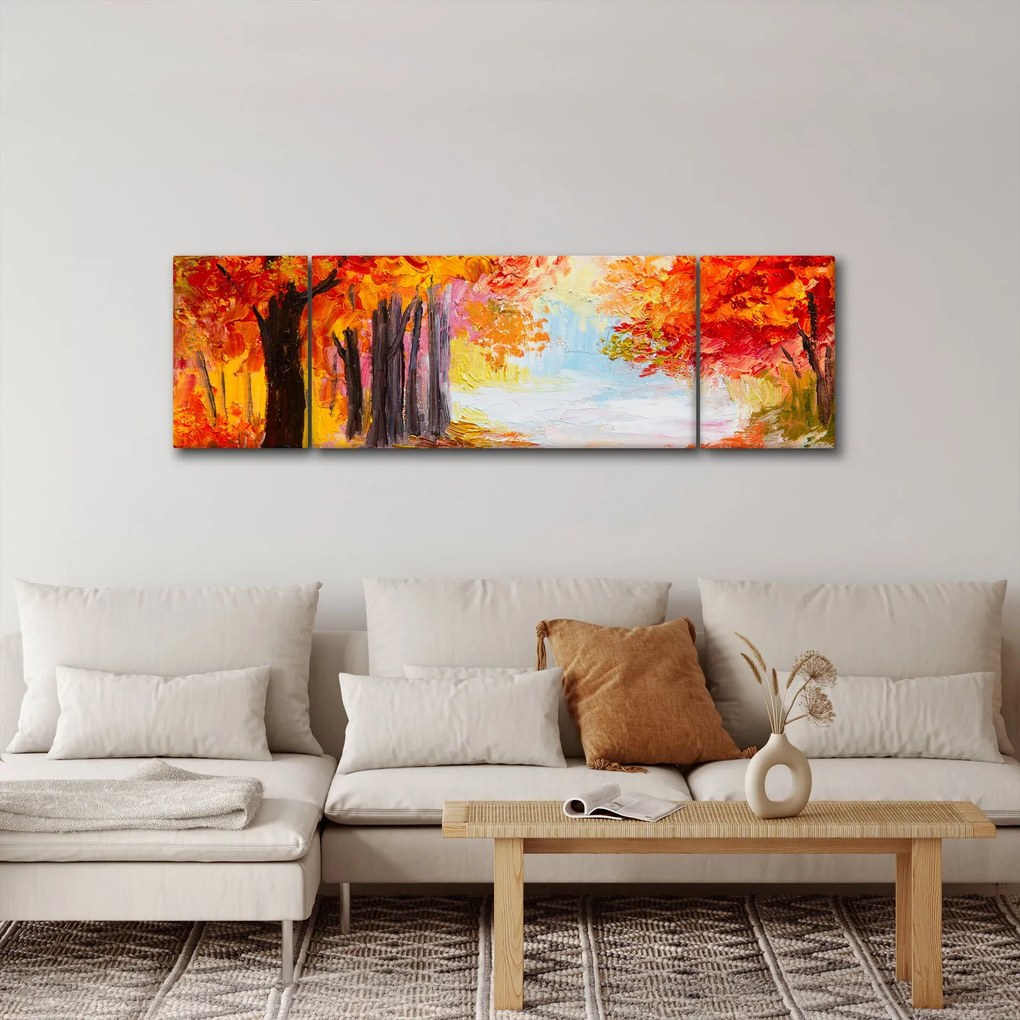 Obraz - Obraz olejny, kolorowa jesień (170x50 cm)