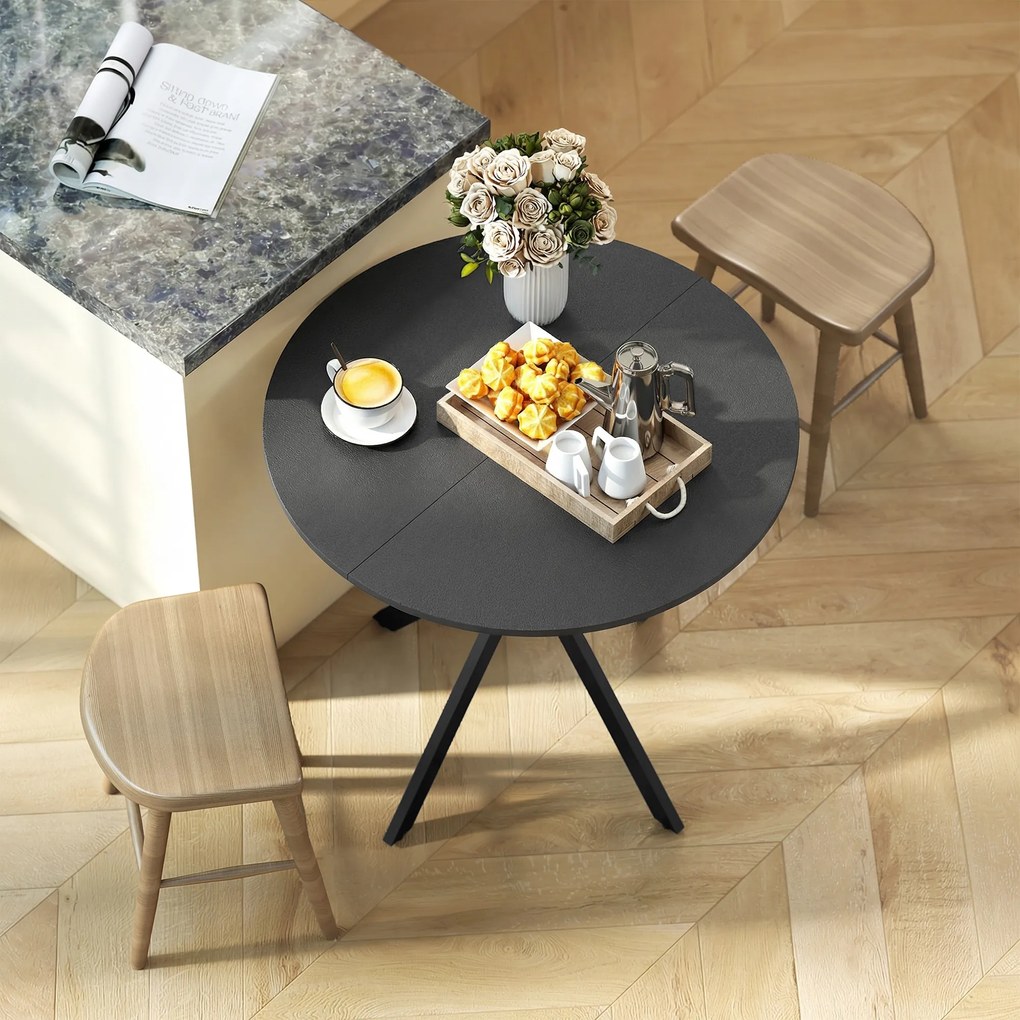 HOMCOM Okrągły stół kuchenny, 80 cm, kompaktowy blat, płyta wiórowa, metal, czarny | Aosom PL