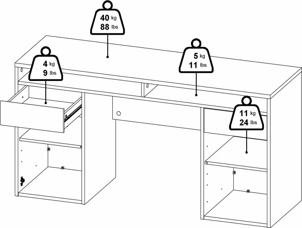 Biurko w połysku z kontenerkami Function Plus 149 cm biały
