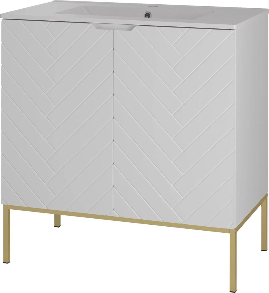 Szafka z umywalką wpuszczaną Aspen 08, biały mat/złoty, 80 cm - zestaw 3