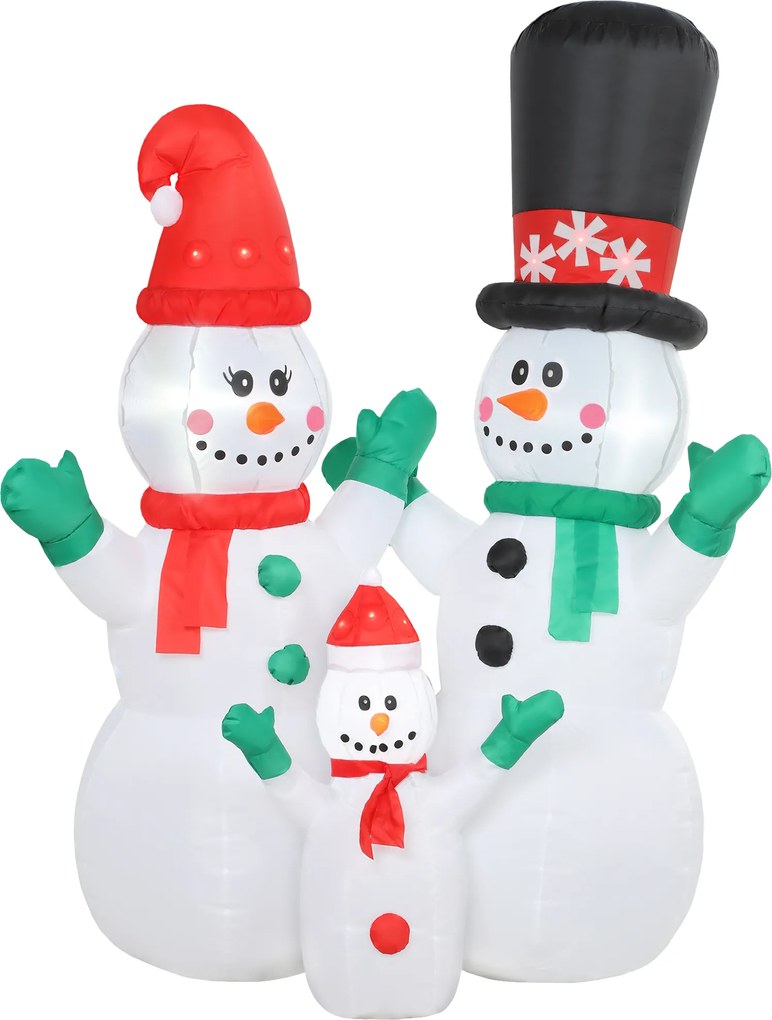 Outsunny Dmuchana dekoracja świąteczna rodziny bałwanków, 1,8 m z oświetleniem LED do wnętrz i na zewnątrz | Aosom PL