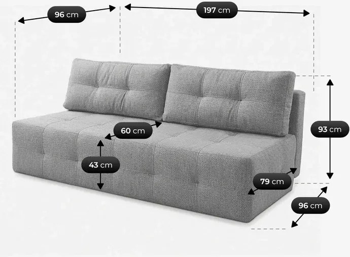 Sofa z Funkcją Spania MORANA Szara Szenil Nowoczesna