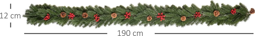 HOMCOM 1,9 m sztuczna girlanda świąteczna dekoracja z szyszkami i jagodami, na schody i kominek, PE, zielony | Aosom PL