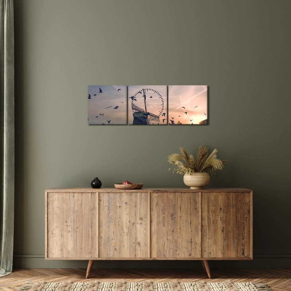 Obraz wiatraka (z zegarem) (90x30 cm)