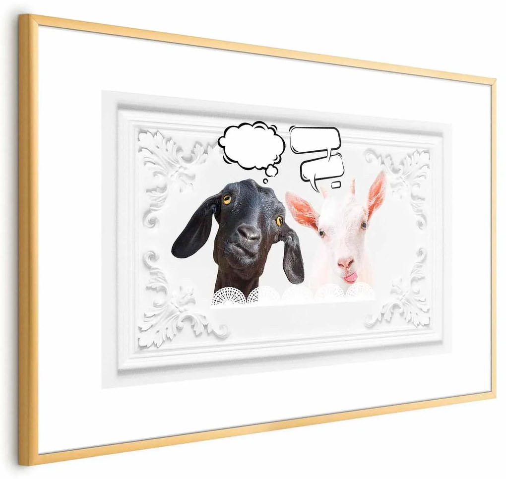Plakat Śmieszne kozy 30x21 cm z ramą złotą z marginesem ARTGEIST B