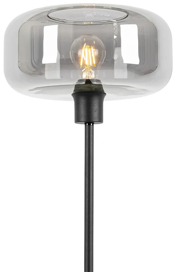 Lampa stojąca art deco czarna z przydymionym szkłem - Bizle ArtDeco Oswietlenie wewnetrzne