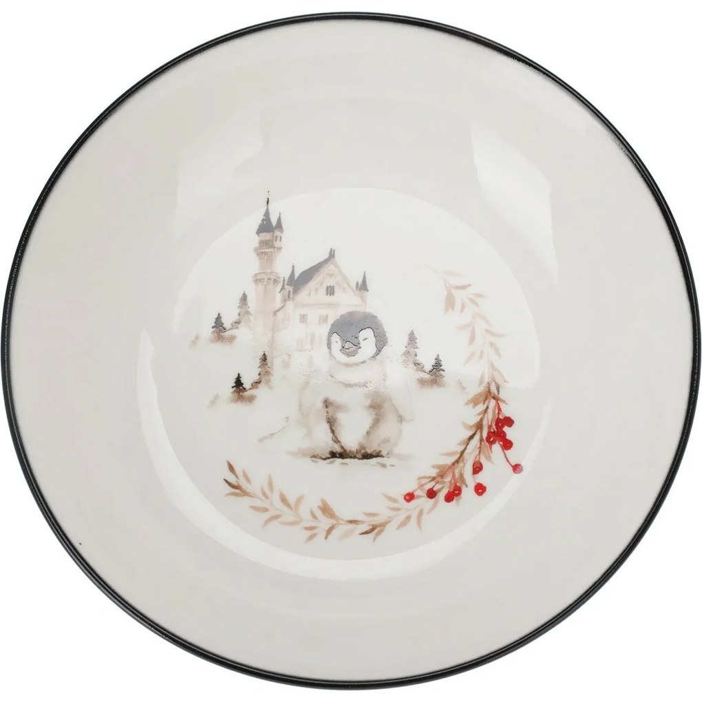 Porcelanowy talerz głęboki Winter Penguin, 20 x 4,5 cm