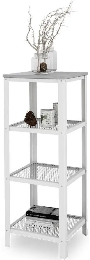 Minimalistyczny regał z metalowym stelażem biały + beton D6-M26