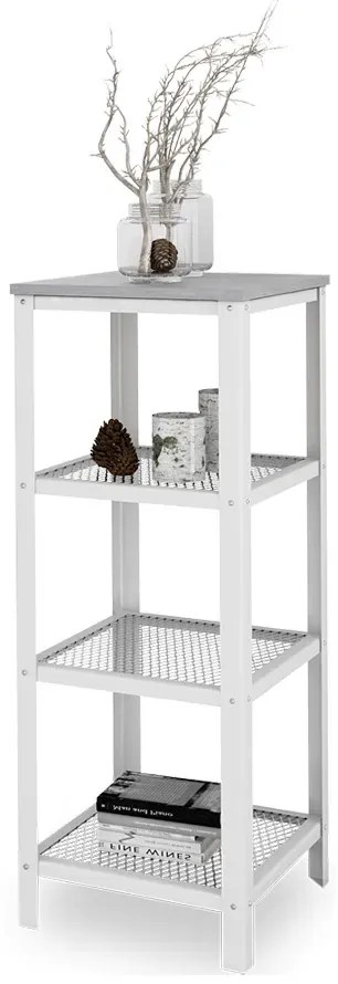 Minimalistyczny regał z metalowym stelażem biały + beton - Nessebax 5X