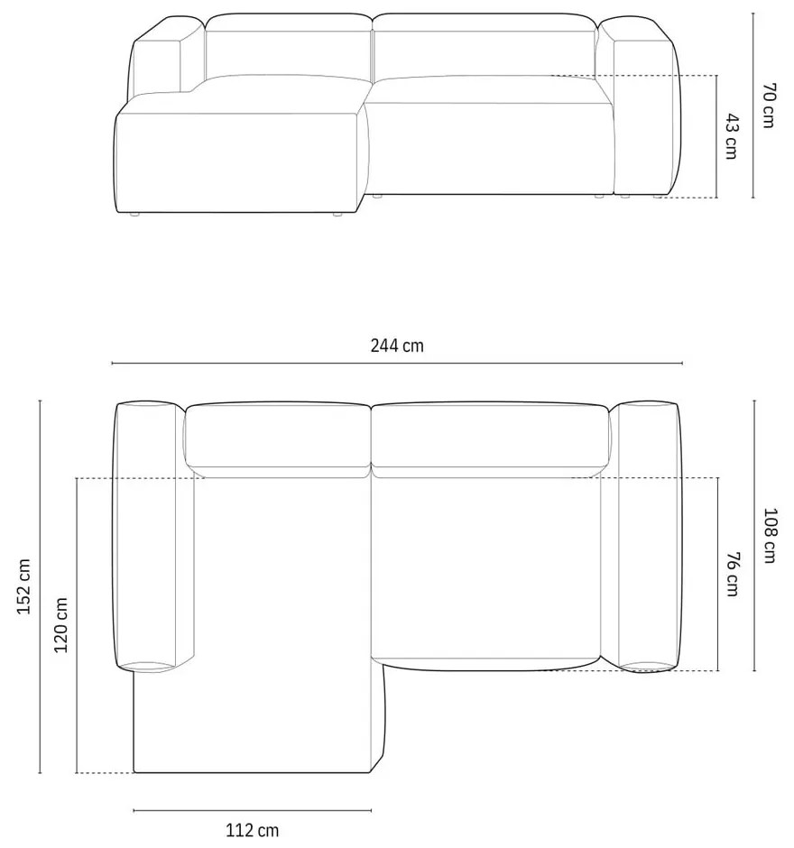 Ciemnoszary narożnik (lewostronny/z szezlongiem) Bergano – Cosmopolitan Design