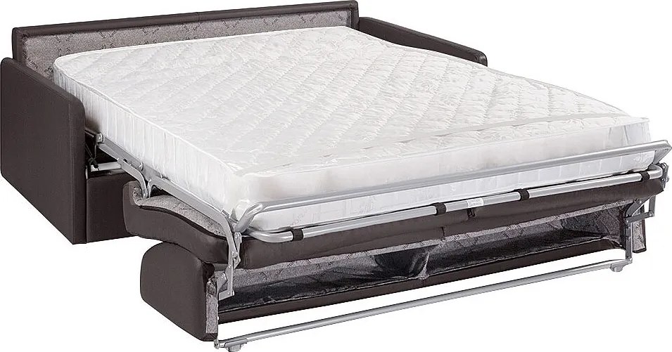 Kanapa 4-osobowa rozkładana typu express z czarnej ekoskóry z siedziskiem z pianki z pamięcią kształtu - Powierzchnia 160 cm - Materac 18 cm CALIFE