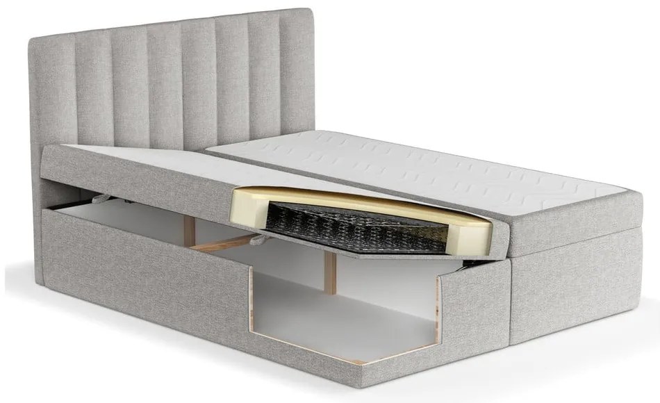 Jasnoszare łóżko boxspring ze schowkiem 160x200 cm Novento – Maison de Rêve