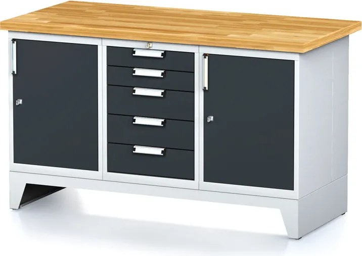 Stół warsztatowy MECHANIC, 1500x685x880 mm, 1x 5 szufladowy kontener, 2x szafka, grafitowy