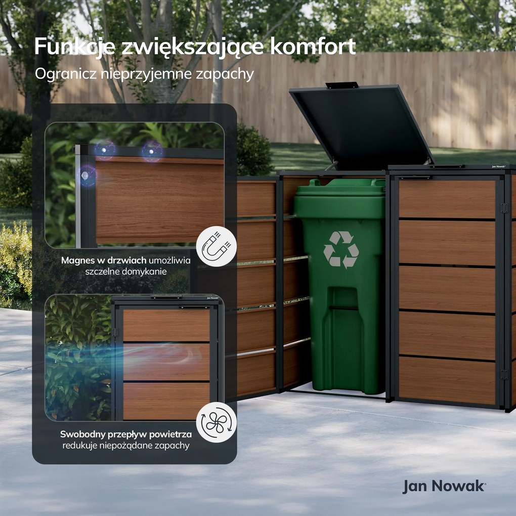Zabudowa śmietnikowa 120L dwukomorowa, antracyt - orzech