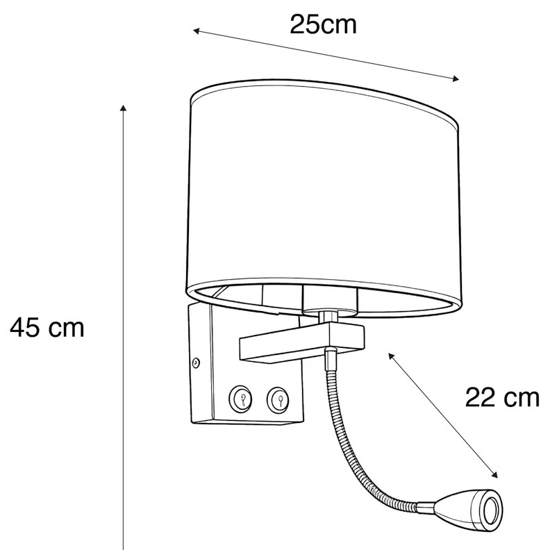 Lampa ścienna ze stali z owalnym aksamitnym abażurem, czarna, 25 cm - Brescia Combi