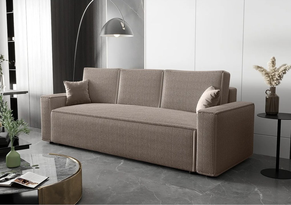 BEDANTE Sofa AMBRO Poso 02 z funkcją spania, jasnobrązowy, sofa z pojemnikiem, skrzynia na pościel, kanapa do salonu, kanapa, sofa, sofa z funkcją spania