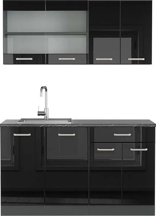 Pojedyncza kuchnia czarny/antracyt o wysokim połysku 140x60x81.6 r-line
