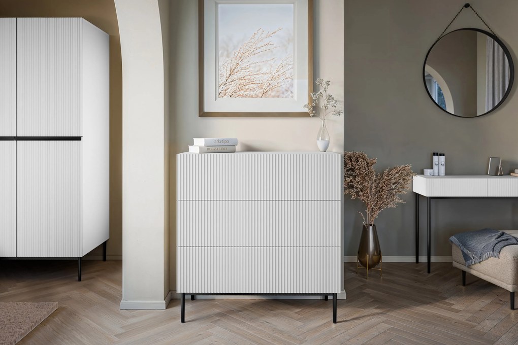 Komoda z szufladami Nicole 100 cm - biały mat / czarne nóżki