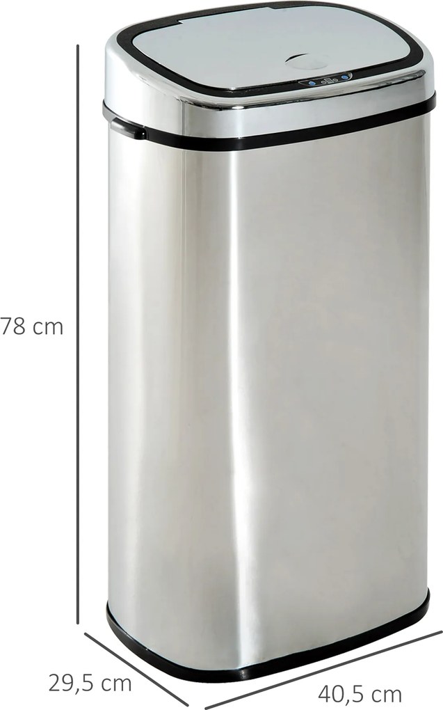 HOMCOM Automatyczny Kosz na śmieci z Czujnikiem Kuchnia Stal Nierdzewna 68L Srebrny