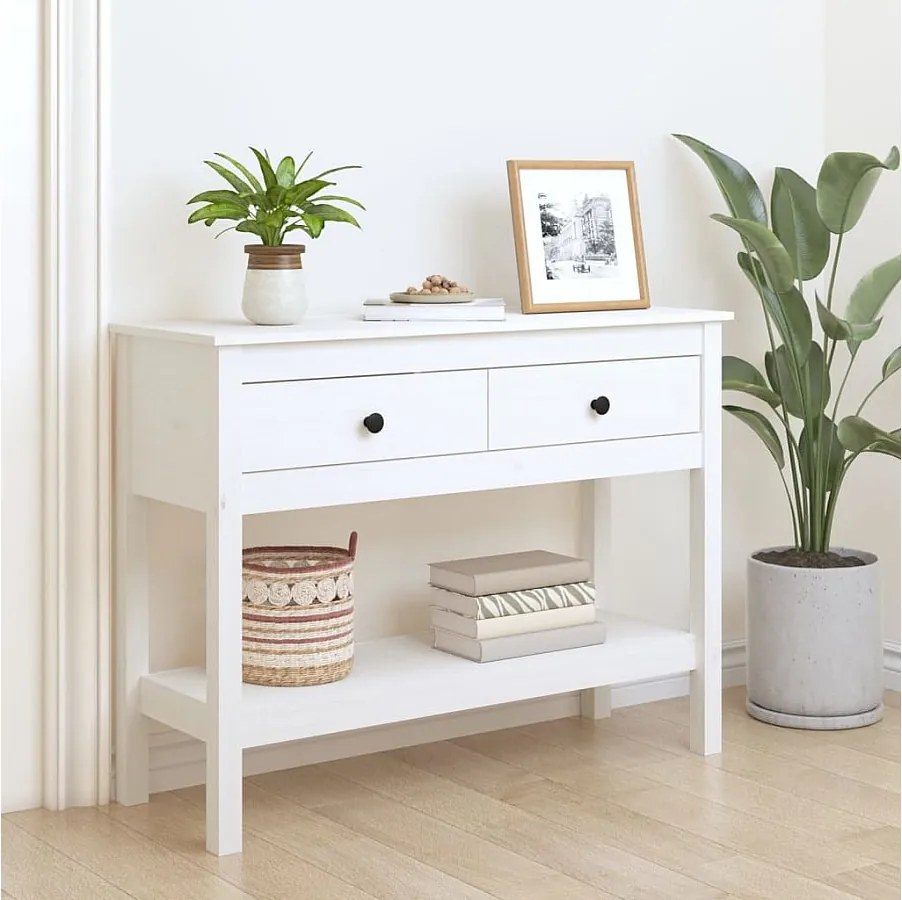 Konsola 100x35x75 cm, lite drewno sosnowe białe