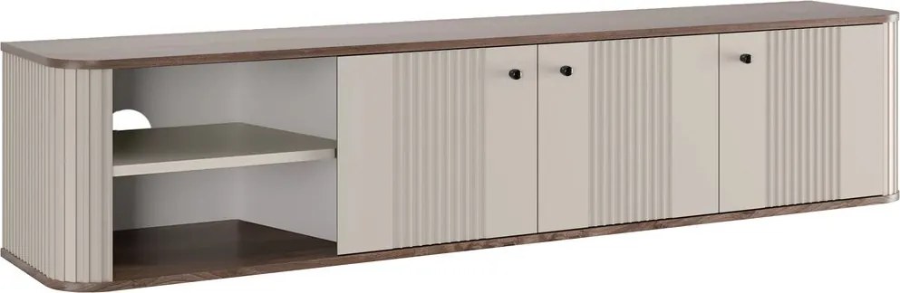 Szafka RTV wisząca Vesper 187 cm trzydrzwiowa - kaszmir / orzech / czarne uchwyty