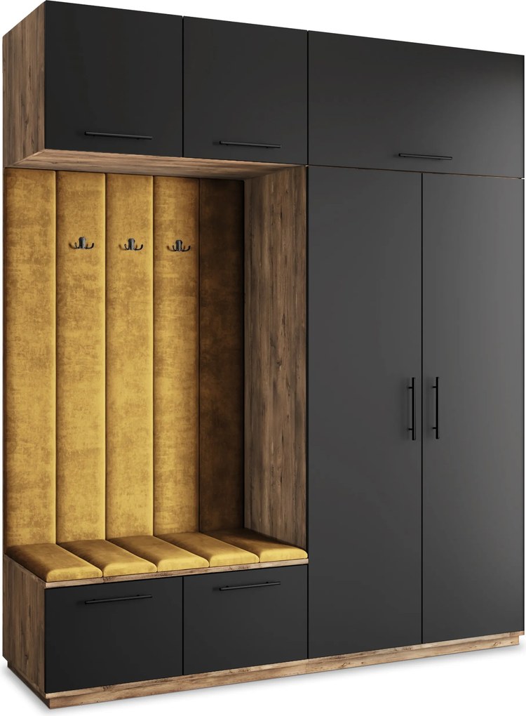 Masseno Garderoba REMA 200/240/60 cm Nowoczesna Szafa do Przedpokoju Dąb lefkas, MONOLITH 48 (Żółty)