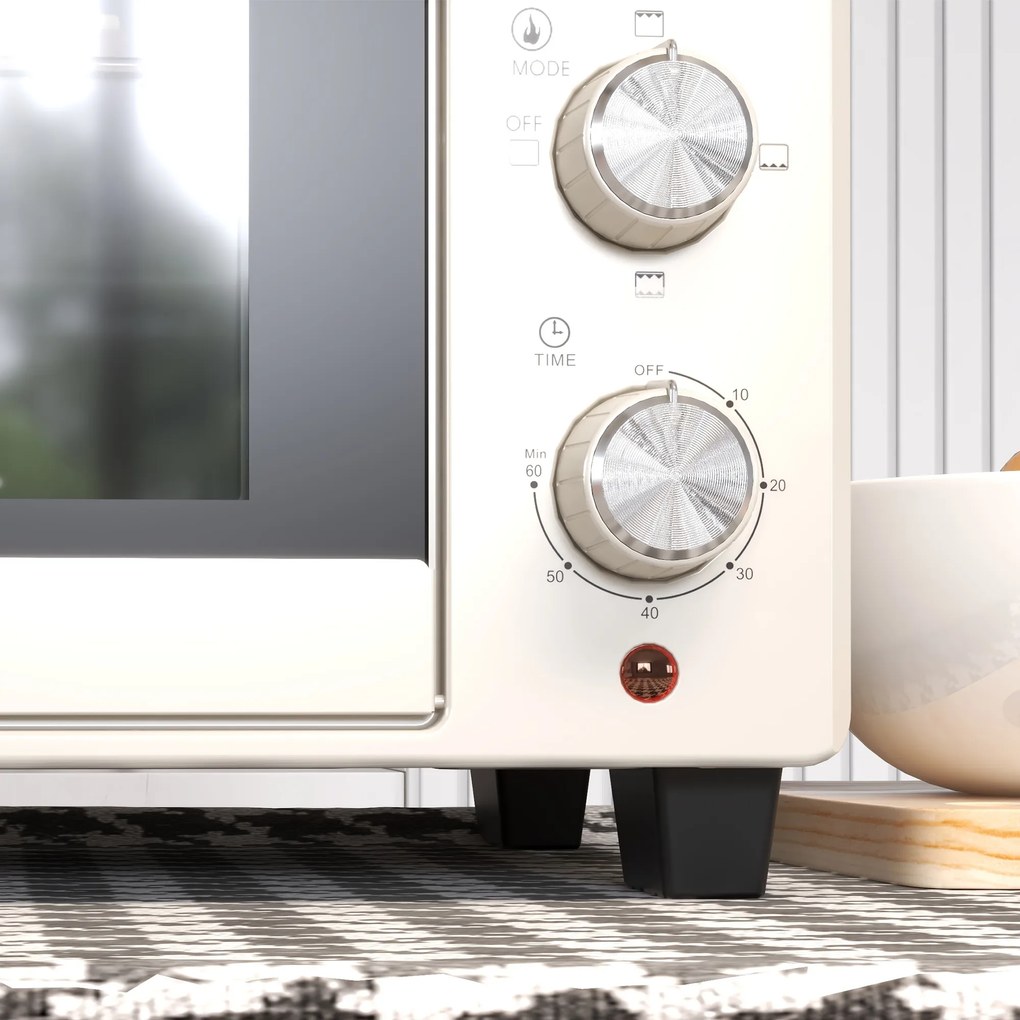 Mini Piekarnik HOMCOM, 3 tryby, do 230° C, 1400W, z akcesoriami, 46x38,5x29cm, Kremowy