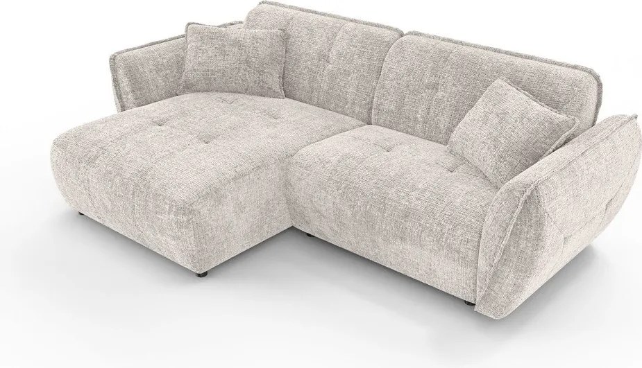 Beżowy narożnik z tkaniny szenilowej (lewostronny/z szezlongiem) Nelia – Ropez