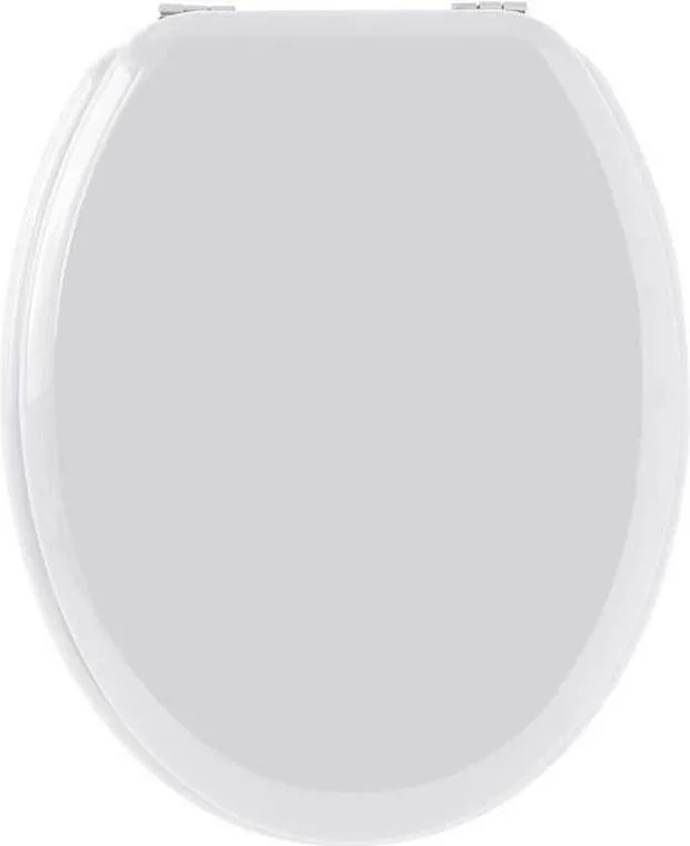 Deska WC Sweet z formowanego drewna w białym połysku z zawiasami z chromowanego metalu, wymiary 49x39x6 cm