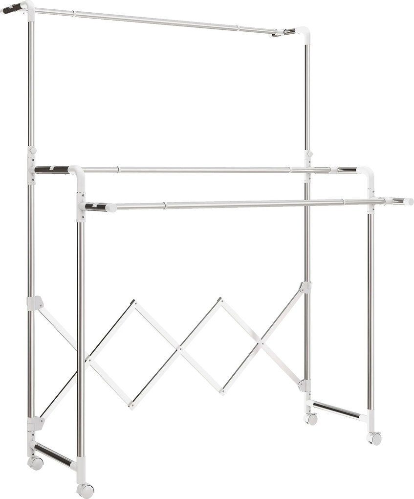 HOMCOM Stojak na pranie, składany suszarka stojąca z 3 regulowanymi prętami, stalowy wieżowy stojak na pranie na kółkach, wieża do suszenia prania do wnętrz i na zewnątrz