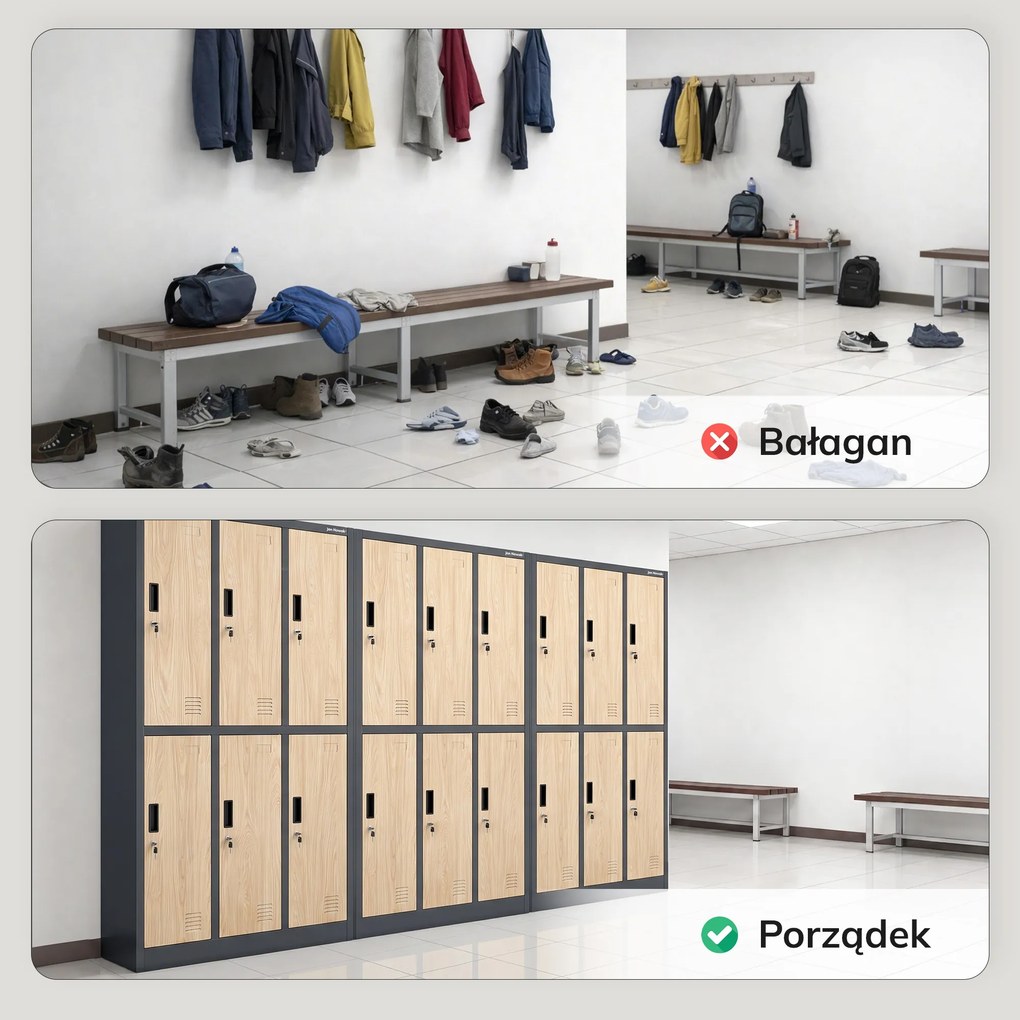 Szafa socjalna ubraniowa 6-drzwiowa antracytowa/dąb sonoma, 900x1850x450 mm: IGOR Eco Design