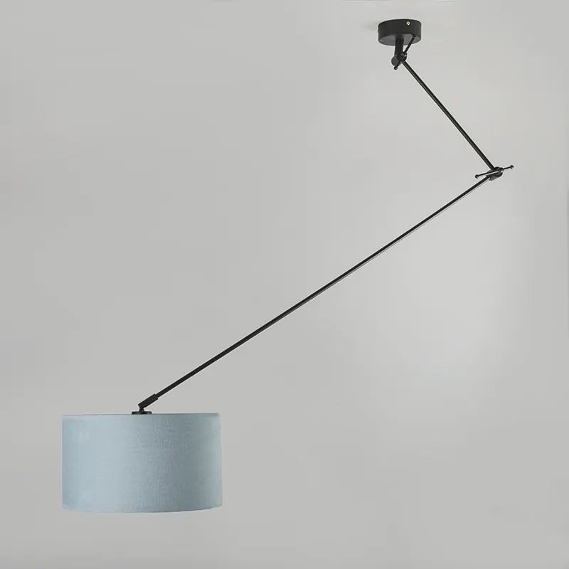 Lampa wisząca czarna z kloszem 35 cm jasnoniebieski regulowany - Blitz Nowoczesny Oswietlenie wewnetrzne