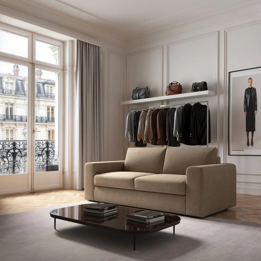 Jasnobrązowa aksamitna sofa 218 cm Baga – Rodier