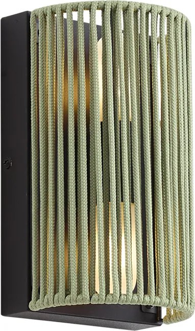 Lampa ścienna Japandi zielona z czarnym sznurem IP44 - Jayla