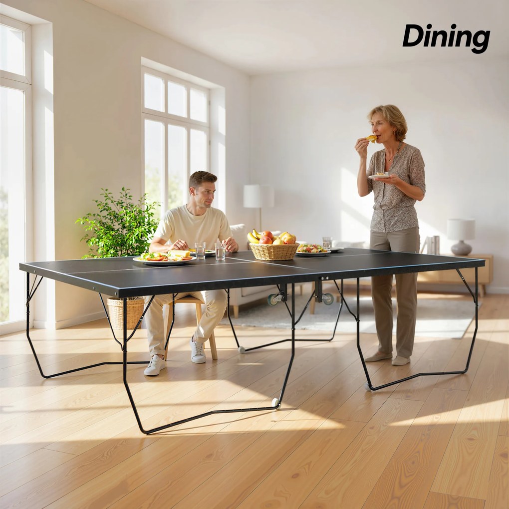 SPORTNOW Stół do Tenisa Stołowego, Składany, 8 Kółek, Rama Malowana Proszkowo, MDF, 274 x 152,5 x 76 cm, Czarny