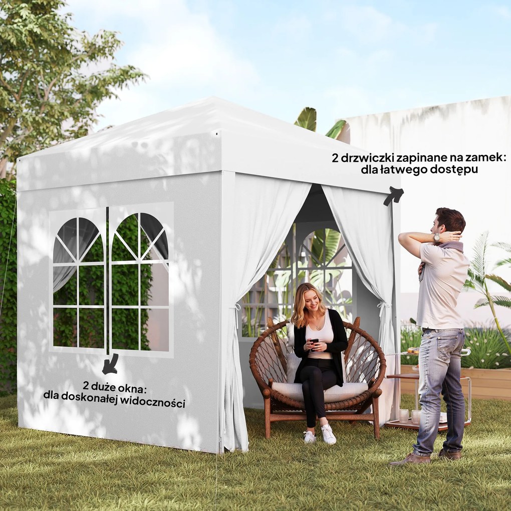 Outsunny Altana Ogrodowa 2x2m Składana 4 Ściany Boczne z Oknami Metal Oxford | Aosom PL