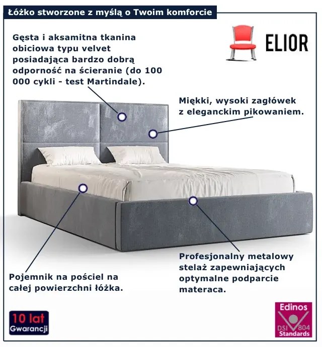 Szare łóżko tapicerowane welurem 4 rozmiary S3-T36