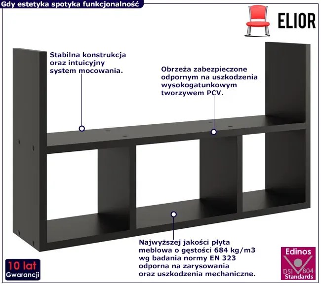 Czarna Minimalistyczna Półka Wisząca F6-L22