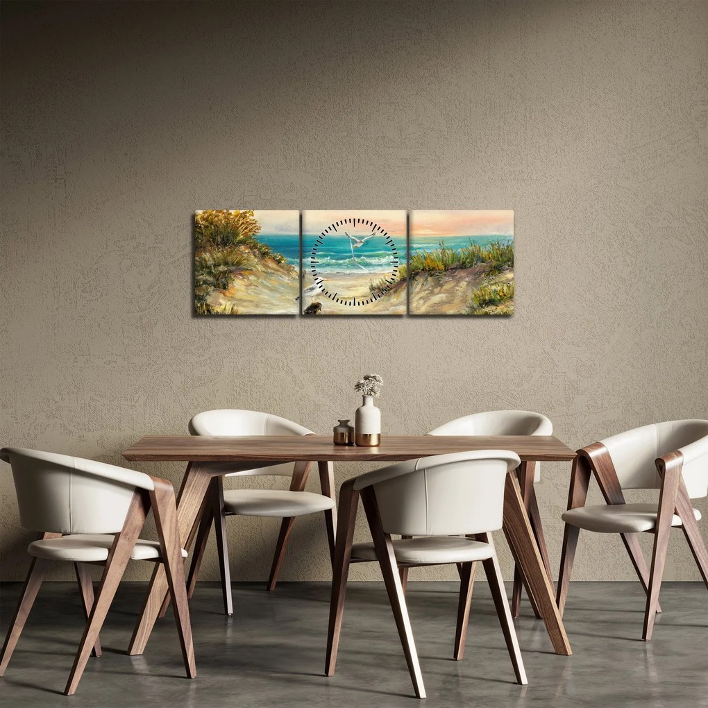Obraz - Piaszczysta plaża (z zegarem) (90x30 cm)