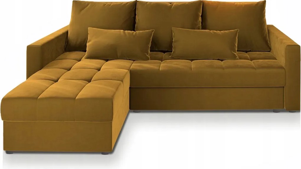 Musztardowa rozkładana narożna sofa ZENOVA 220x140 cm, dwustronna