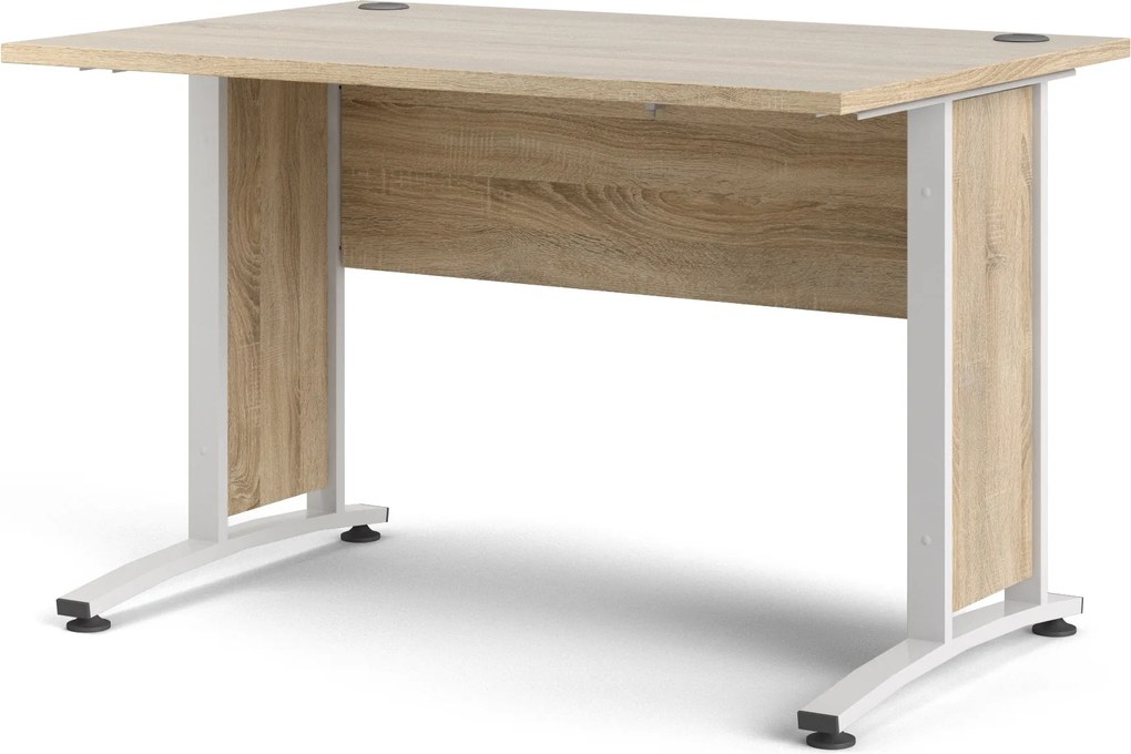 Biurko proste Prima dąb sonoma 120 białe nogi