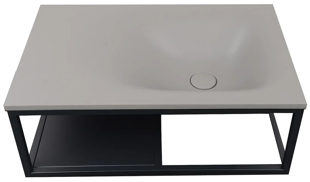 Umywalka prostokątna z betonu i stali nierdzewnej - Szary i czarny - szer. 61 x wys. 39 cm - TICINO