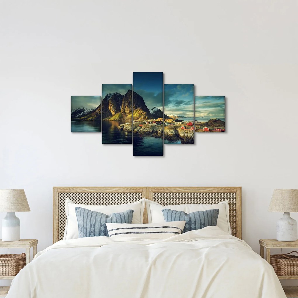 Obraz wioski rybackiej w Norwegii (125x70 cm)
