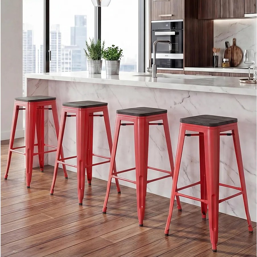 Stołki barowe MCW-A73 (zestaw 4 szt.),  czerwone